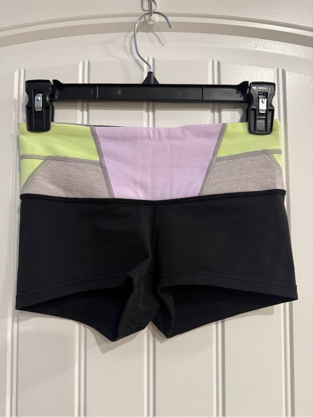 Lululemon Black Yoga Shorts with Pastel Lavender and Lime Waistband